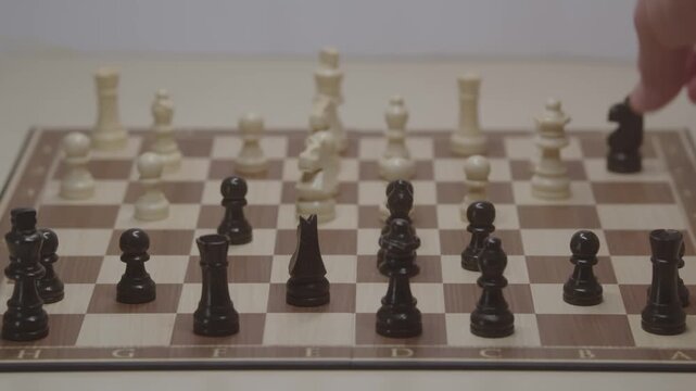 Standard piece development during the Grob's Attack. A risky move of the black knight to a2 and capture of the white pawn on this square, in order to develop a strategic plan to respond to the white.