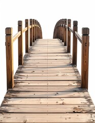 Fototapeta premium Wooden arched footbridge isolated on a white backdrop