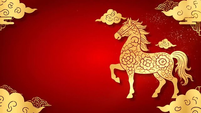 Golden Horse Chinese New Year Background Red Animated Particles