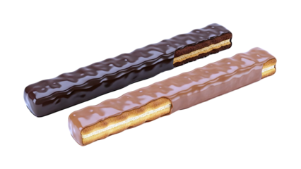 Two chocolate wafer bars with cutaway showing layers
