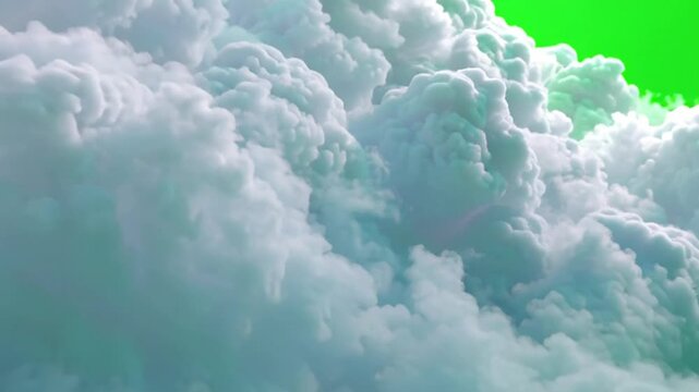 4k Moving clouds motion graphic effects on green screen background. Cloud green screen stock video, cloud zoom shoot Transition green screen video. flying clouds green screen,  Moving white clouds
