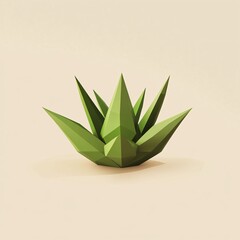 Low-poly Green Plant with Sharp Leaves on Neutral Background