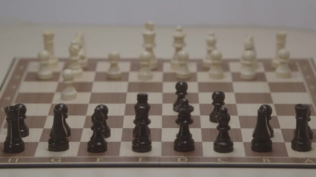 Standard piece development during the Grob's Attack. Black's first move is to occupy the center of the board, developing the pawn to d5.