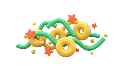 Abstract 3D Rendering of Playful Shapes and Stars