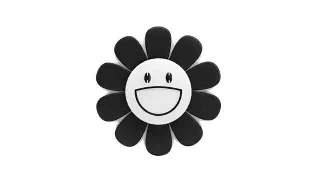 Black and White Smiling Flower with Petals - Powered by Adobe