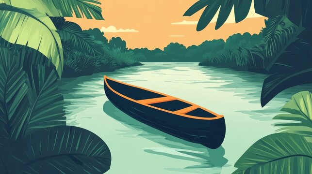 A boat is floating in a river