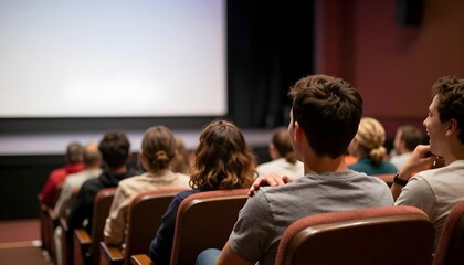 Fototapeta premium A group of people laughing together in a theater while watching a humorous movie