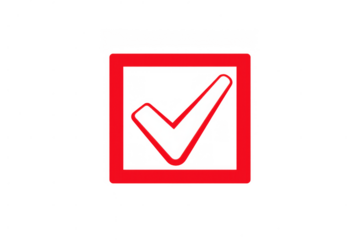 Red square checkbox with white check mark on transparent background for approval, selection, and vote