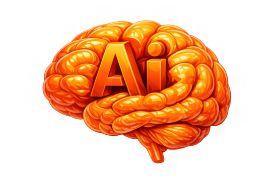 Human brain with ai text, illustrating artificial intelligence, machine learning, and advanced neuro-technology. Transparent background - Powered by Adobe