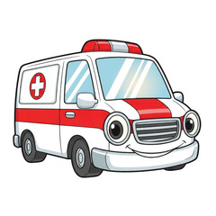 Cartoon ambulance isolated on transparent background