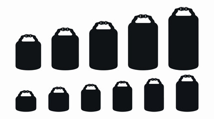 Collection of various sized black dry bags for outdoor activities.