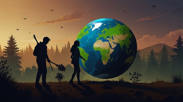 man and woman with globe
