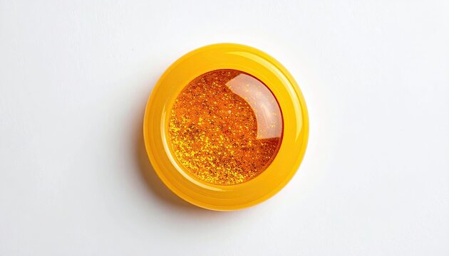Round yellow object with sparkling glitter and clear dome