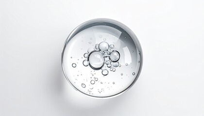 Transparent orb with internal bubbles, on white backdrop