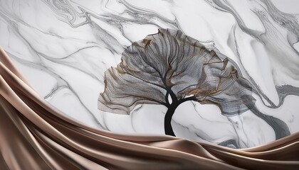 Abstract Tree With Flowing Fabric On Marble