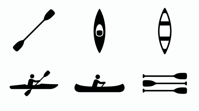 Collection of black and white icons representing kayaking and canoeing activities.