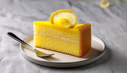 Slice Of Yellow Sponge Cake Topped With A Lemon Twist