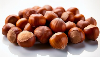 A Group Of Fresh Hazelnuts With A Brown Glossy Surface Rich In Healthy Fats