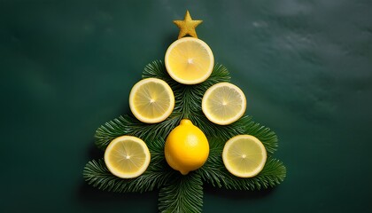 A Fresh Yellow Lemon And A Sliced Citrus Fruit Adorn A Green Christmas Tree A Healthy And Juicy Ingredient For A Festive Season