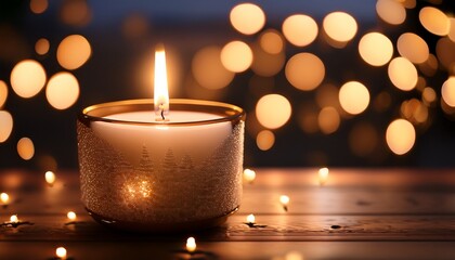 Warm Candlelight Glows With Soft Bokeh Perfect For Cozy Holiday Scenes And Creating A Peaceful Inviting Atmosphere During The Festive Season