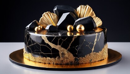 Stunning Black And Gold Geode Cake Adorned With Edible Gold And Crystal Details Perfect For