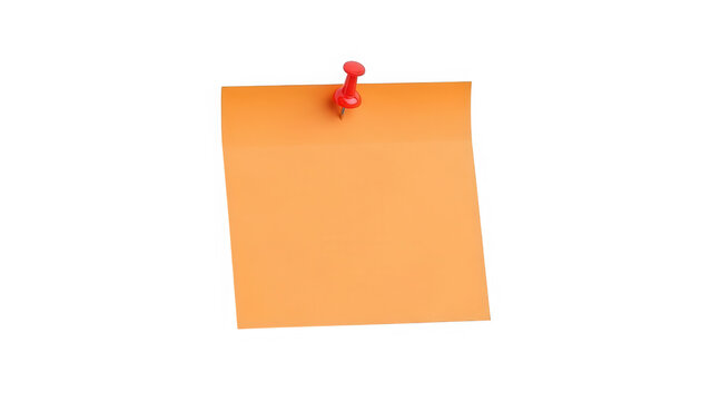 Yellow post-it note with red pushpin isolated on transparent background