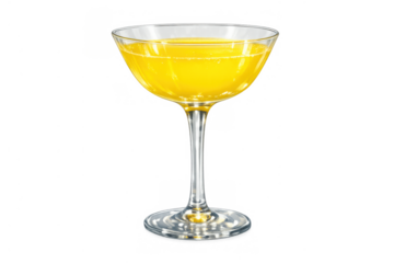 Refreshing yellow coupe glass cocktail drink, a cool alcoholic beverage on a transparent background