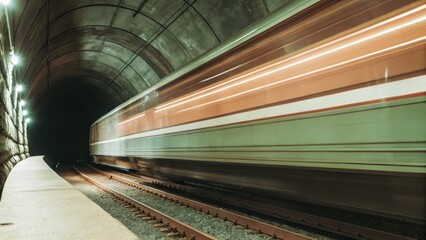 Fast train traveling through a tunnel in high speed