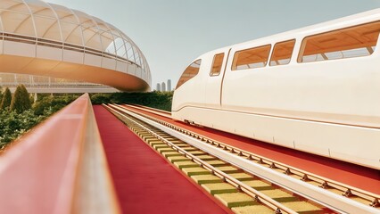 Futuristic Maglev Train Gliding Along the Elevated Rails
