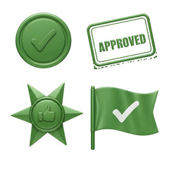 Green Approval Icons Set with Checkmarks and Thumbs Up