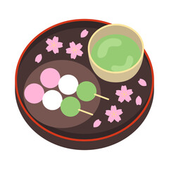 三色団子と抹茶の甘味セットイラスト