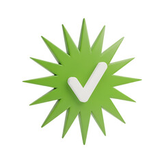 Green Starburst with White Checkmark, Approval Symbol, Isolated on White