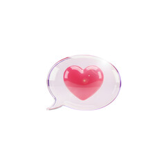 Pink Heart in Speech Bubble, Love Message, White Background, 3D Illustration