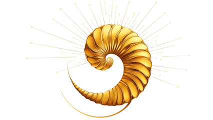 Golden Fibonacci Ram Horn Spiral Illustration with Radial Rays