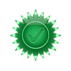 Green Checkmark Badge with Spiky Border, Approval Symbol, Isolated on White