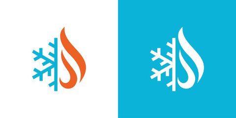 Dual meaning logo combining snow and fire elements, symbolizing temperature contrast, climate control, balance, and efficient cooling and heating solutions.