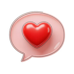 Red Heart in Pink Speech Bubble Icon, Love Message Symbol