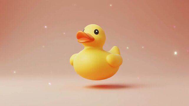 3D stylized rubber duck bouncing gently on a pastel-colored surface with subtle floating spa