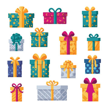 Colorful Gift Boxes with Ribbons and Bows.