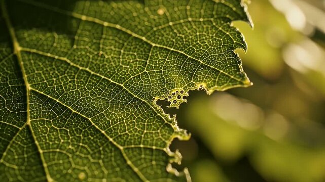 Close up of a green leaf with detailed veins and edges.