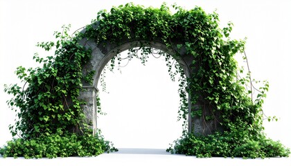 Stone Archway Adorned with Lush Green Ivy and Foliage, Garden Entrance.