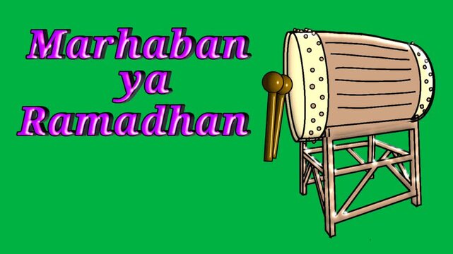 3D animated video of a moving drum and beater with a green screen background to welcome the holy month of Ramadan 