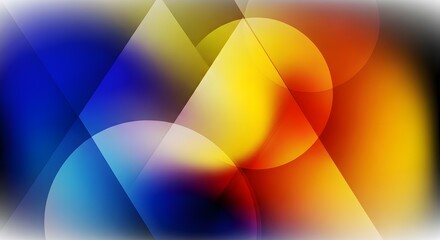 Abstract geometric shapes overlayed with colorful gradients and dynamic shadows