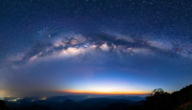 Panorama Blue Night Sky Milky Way And Star On Dark Background Universe Galaxy With Noise And Grain Photo By Long Exposure And Select White Balance Selection Focus Amazing