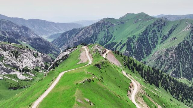 Aerial view of a road and mountains, Kyrgyzstan