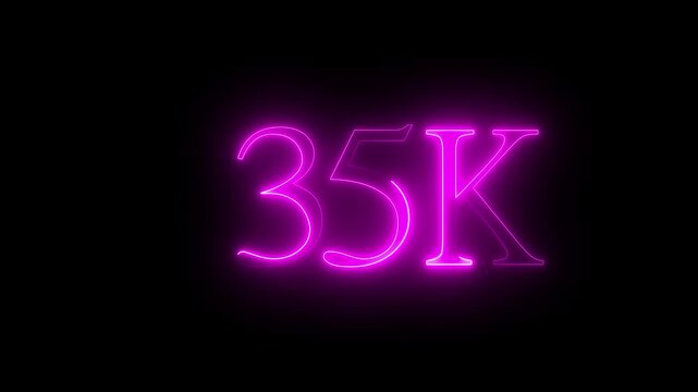 Glowing neon blue color 35k number text icon animation followers or subscribers and like comment letter celebration