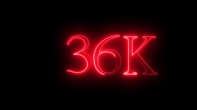 Glowing neon line with 36k Ultra video technology icon isolated on black background. 36K subscribers modern animation banner design. 49k Followers Celebration text animation. "4K" interface