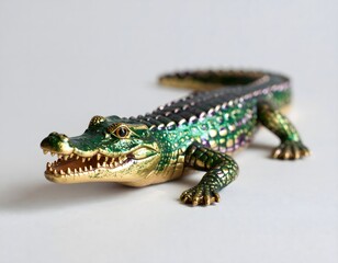 Small Stylized Alligator Figurine Lying on a Soiled Surface