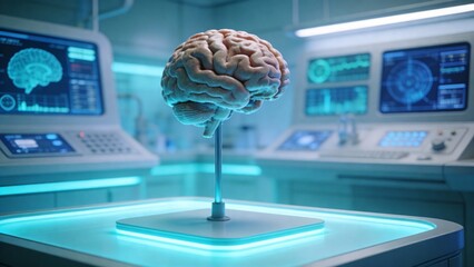 Brain model in futuristic lab