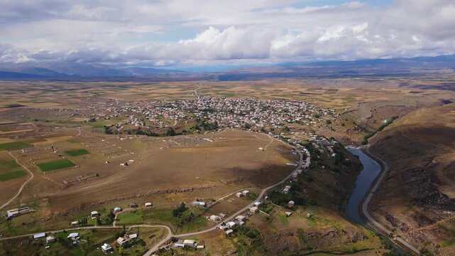 The town of Akhalkalaki, with Didi Abuli and the Abul-Samsari range in the background, part of the Lesser Caucasus, Samtskhe-Javakheti, Georgia